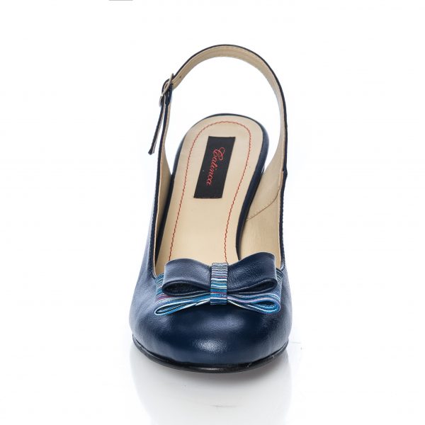 Sandale dama din piele naturala - Blu Toc Dungi - V5 BTD