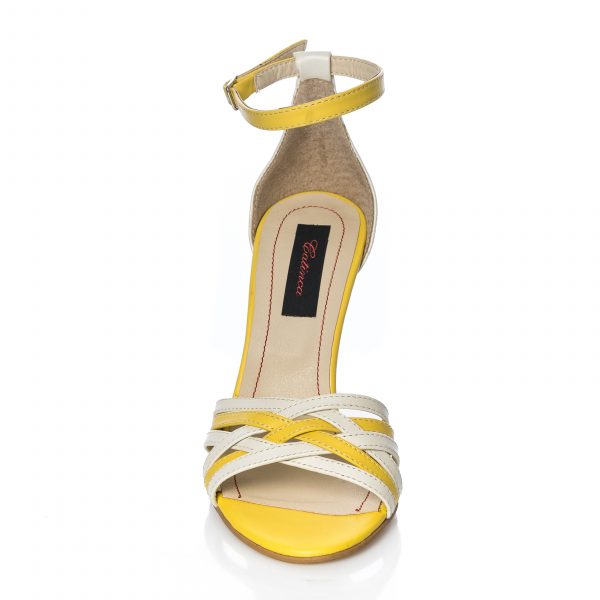 Sandale dama din piele naturala - Alb cu Galben - S6 AG