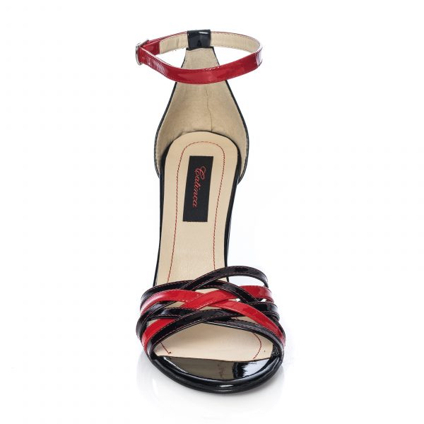 Sandale dama din piele naturala - Negru Lac cu Rosu Lac - S6 NLRL