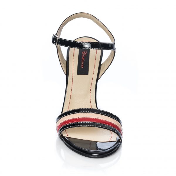 Sandale dama din piele naturala - Negru cu Nude si Rosu Lac - S5 NNRL