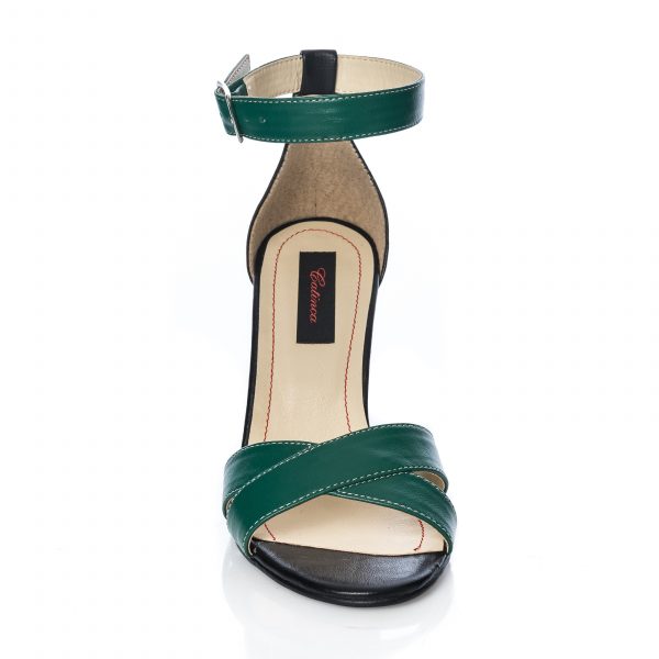 Sandale dama din piele naturala - Verde cu Negru - S4 VN