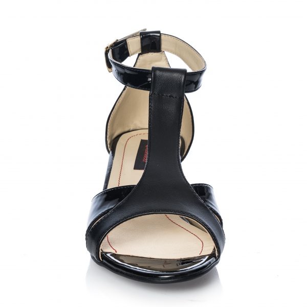 Sandale dama din piele naturala - Negru Lac cu Negru Box - S1 NLNB