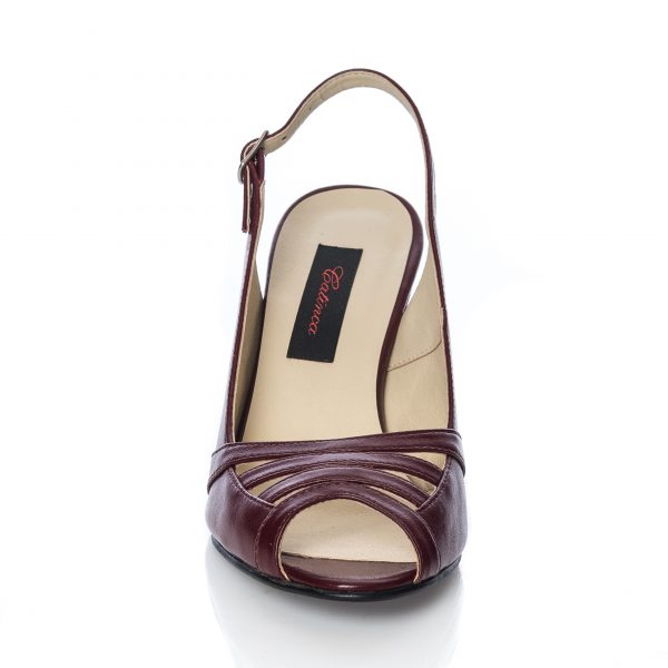 Sandale dama din piele naturala - Bordo Toc Buline - 024 BOTB