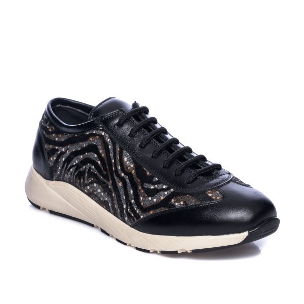 Pantofi dama sport din piele naturala - Negru cu Serpi - AD8 NS