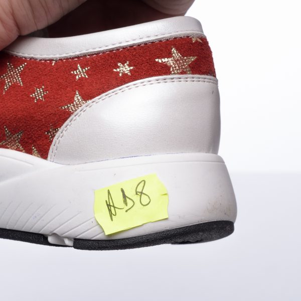 Pantofi dama sport din piele naturala - Alb cu Stele Rosii - AD8 ASR
