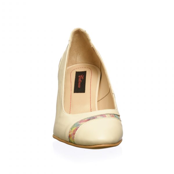 Pantofi dama din piele naturala - Bej toc Multicolor - 114 BM