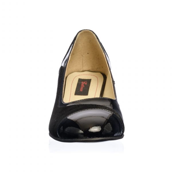 Pantofi dama din piele naturala - Negru Lac + Antilopa - 315 NLA