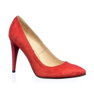 Pantofi dama stileto din piele naturala - Rosu Antilopa - 2691 RA