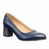 Pantofi dama din piele naturala - Bleumarin Toc Dungi - A4 BTD