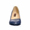 Pantofi dama din piele naturala - Bleumarin Toc Dungi - A4 BTD