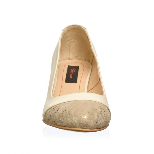 Pantofi dama din piele naturala - Bej Firicel Auriu - A5 BFA