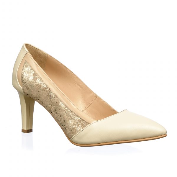 Pantofi dama din piele naturala - Bej cu Firicel Auriu - A10 BFA