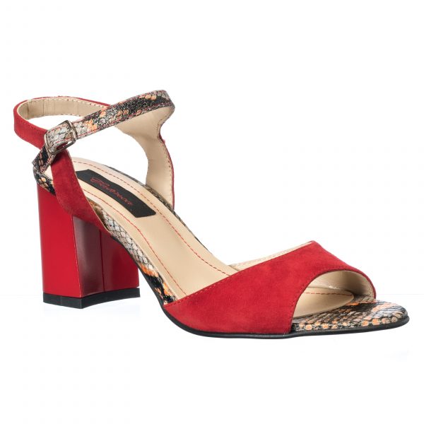 Sandale dama din piele naturala - Rosu Antilopa + Sarpe - S15 RAS