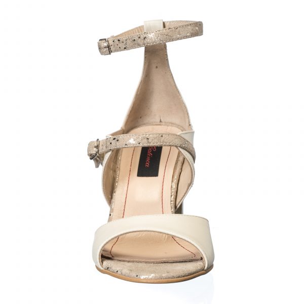 Sandale dama din piele naturala - Bej + Firicel Auriu - S101 BFA