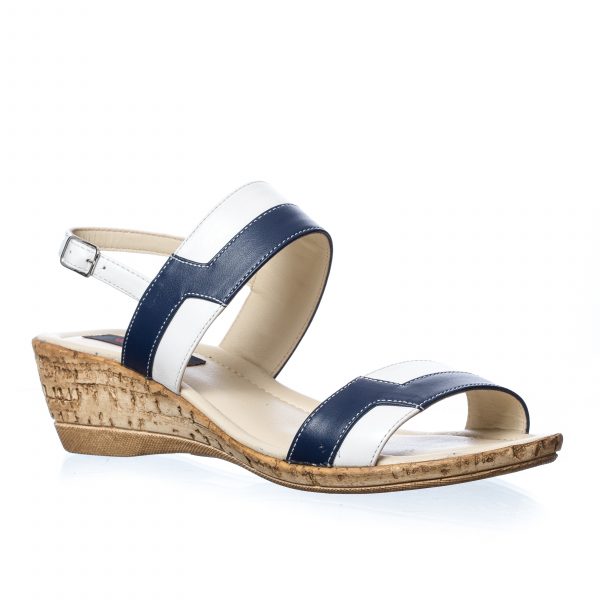 Sandale dama din piele naturala - Alb cu Bleu - E8 AB