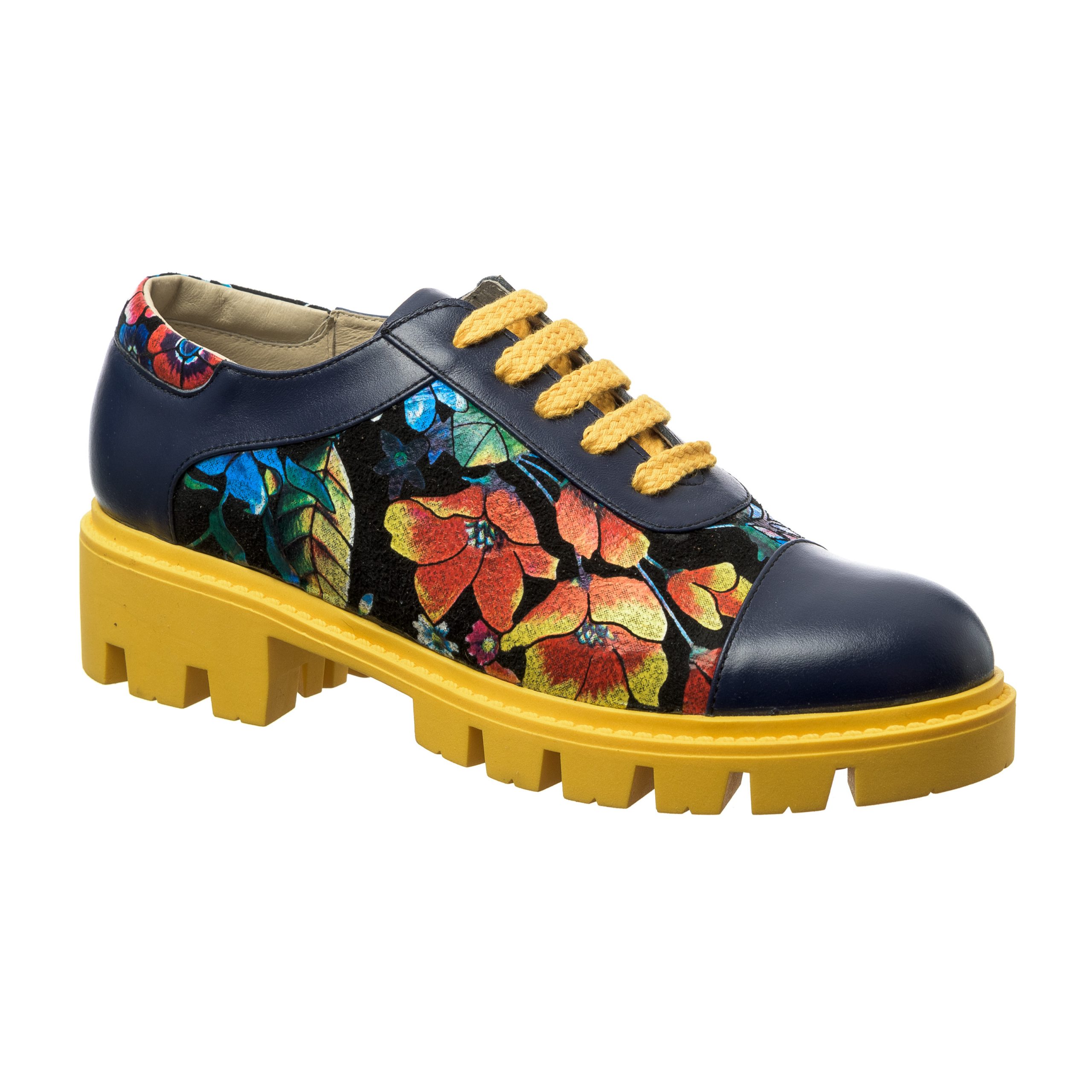 Pantofi Dama din Piele Naturala - Albastru Flori Noi - X2 ABFN