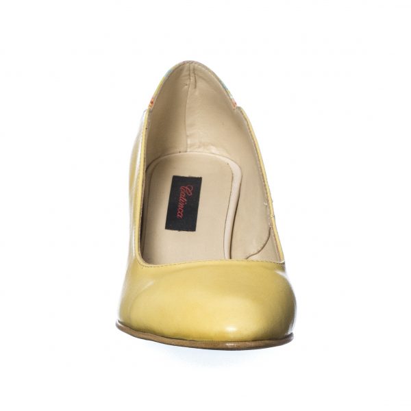 Pantofi dama din piele naturala - Galben cu Toc Mozaic - R9 GTM