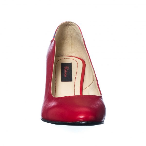 Pantofi dama din piele naturala - Rosu cu Toc Mozaic - R9 RTM