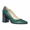 Pantofi dama din piele naturala - Verde cu Toc Mozaic - R9 VTM