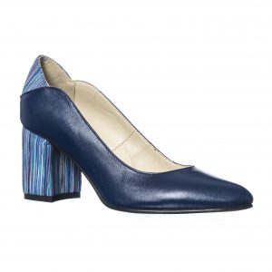 Pantofi dama din piele naturala - Albastru cu Toc Dungi - R9 ATD