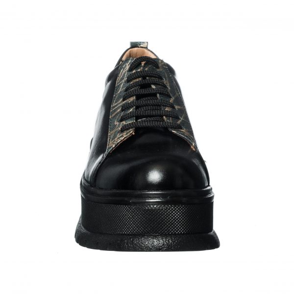 Pantofi dama din piele naturala - Negru Box + Fir Auriu - X3 NBFA