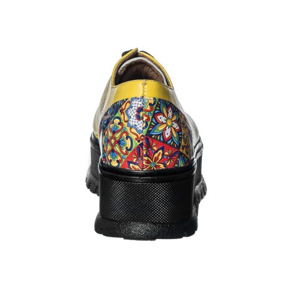 Pantofi dama din piele naturala - Galben Box + Mozaic 3D - X3 GBM3D