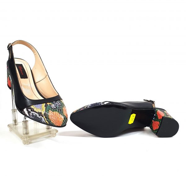 Sandale dama din piele naturala - Negru cu Sarpe Rosu - A55 NSR