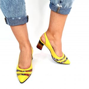 Sandale dama din piele naturala - Galben cu Mozaic 3D - A101 GM3D