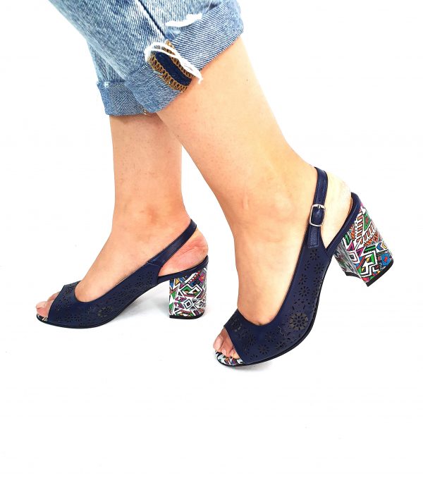 Sandale dama din piele naturala - Albastru Toc Model Traditional - P29 ATMT