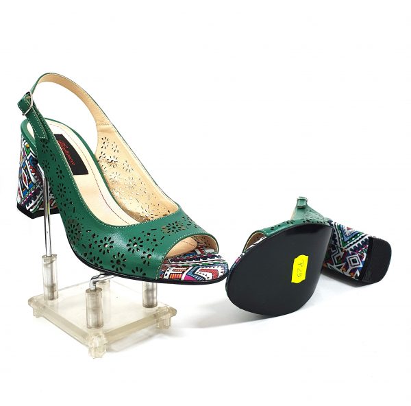 Sandale dama din piele naturala - Verde Toc Model Traditional - P29 VTMT