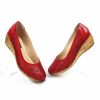 Pantofi dama perforati din piele naturala - Rosu - T15 R