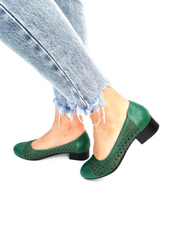 Pantofi dama perforati din piele naturala - Verde - T11 V