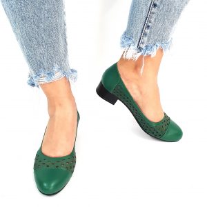 Pantofi dama perforati din piele naturala - Verde - T11 V