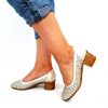 Pantofi dama perforati din piele naturala - Bej Sidef - T14 BJS