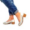 Pantofi dama perforati din piele naturala - Bej Sidef - T13 BJS