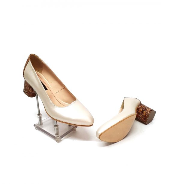 Pantofi dama din piele naturala - Bej Sidef cu Traditional Maro - A4 BSTM