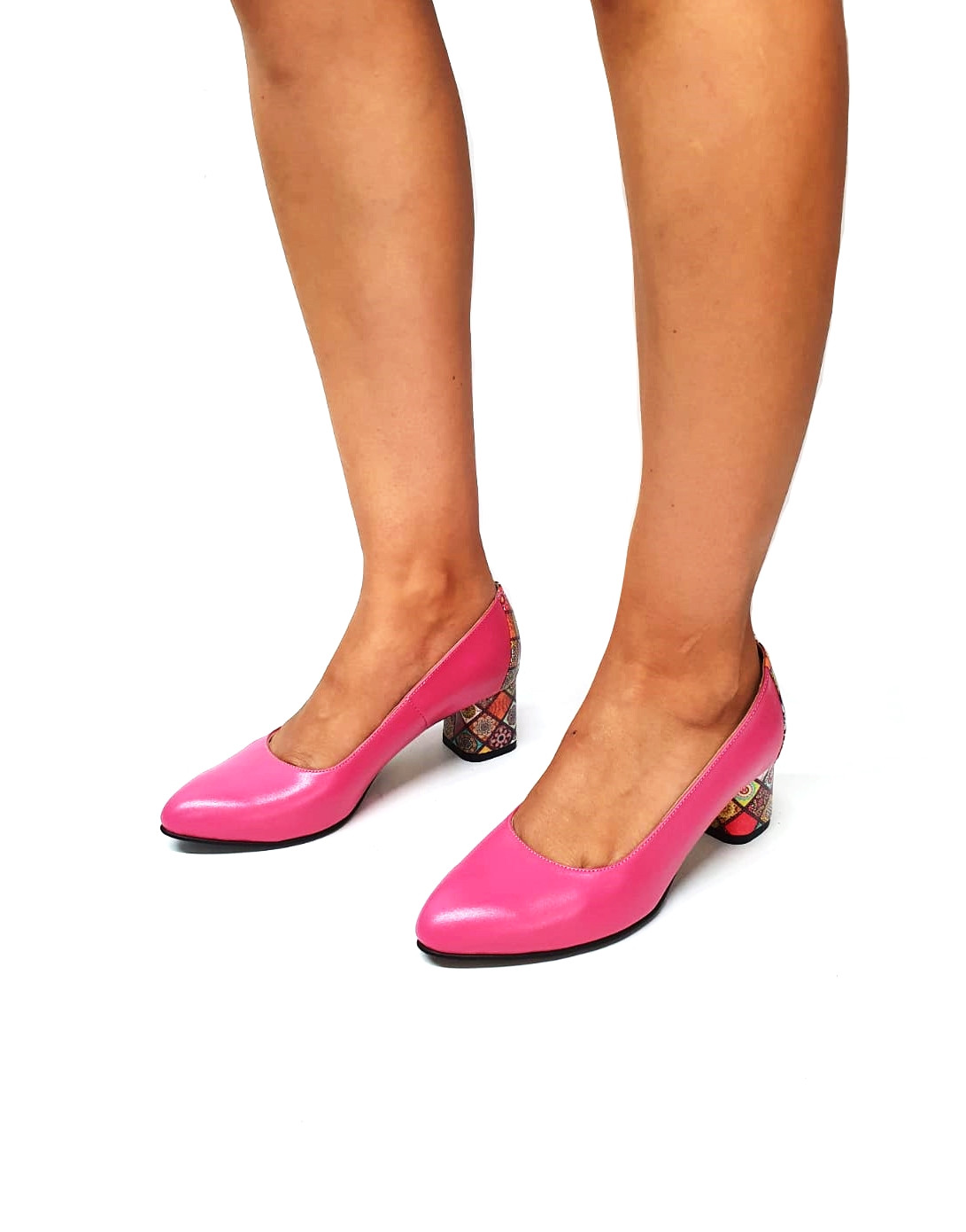 Begging Gangster Opiate Pantofi dama din piele naturala - Roz cu Patratele 3D - A4 RP3D