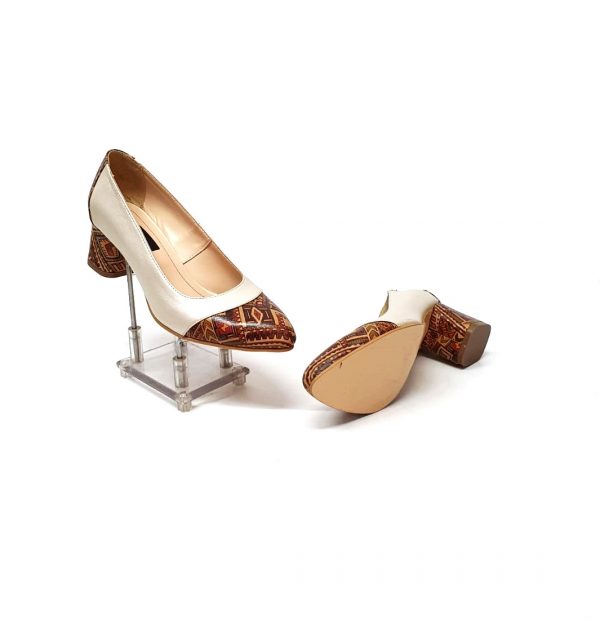 Pantofi dama din piele naturala - Bej Sidef cu Traditional Maro - A5 BSTM