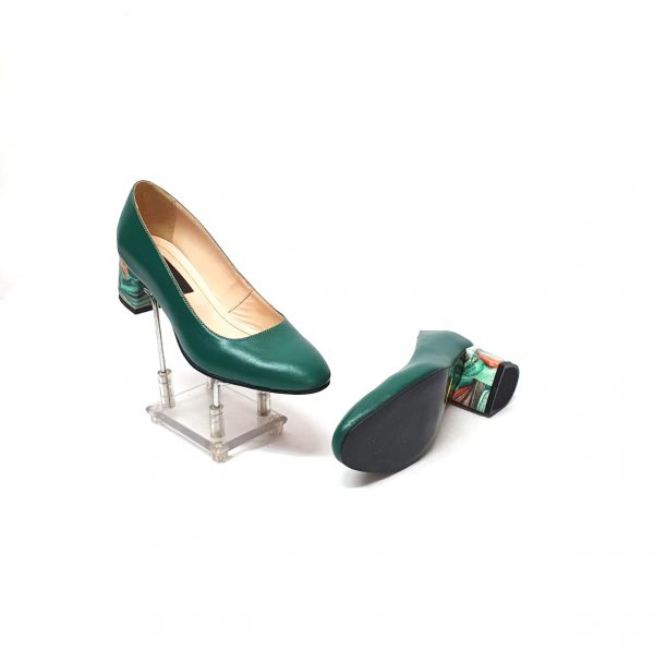 Pantofi dama din piele naturala - Verde Box cu Pictura Verde - A6 VBPV