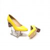 Pantofi dama din piele naturala - Galben Box cu Mozaic 3D - R7 GBM3D