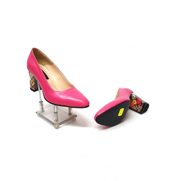 Pantofi dama din piele naturala - Roz cu Patratele 3D- R7 RP3D
