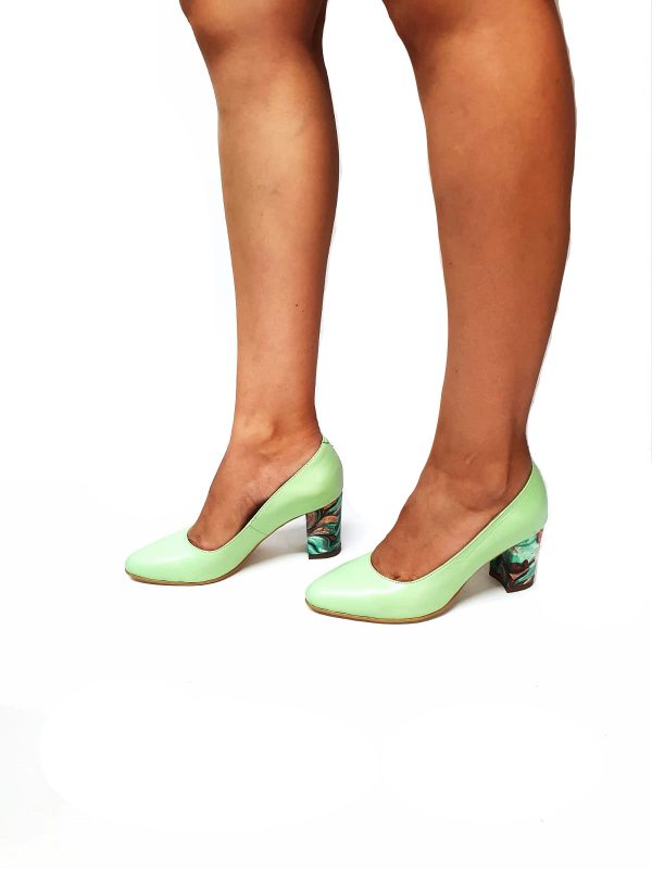 Pantofi dama din piele naturala - Vernil cu Pictura Verde- R7 VPV