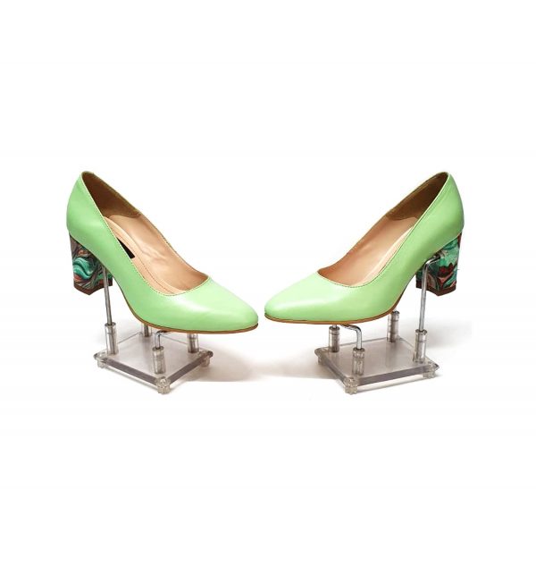 Pantofi dama din piele naturala - Vernil cu Pictura Verde- R7 VPV