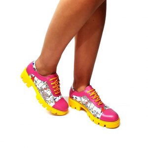 Pantofi dama din piele naturala - Roz cu Alb Colorat - X1 RAC