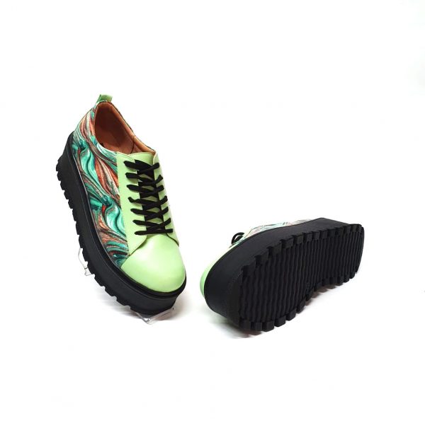 Pantofi dama din piele naturala - Vernil cu Pictura Verde - X3 VEPV