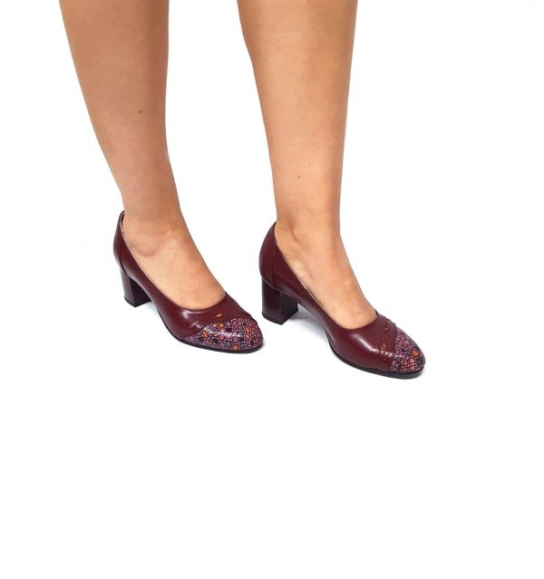 Pantofi dama din piele naturala - Bordo Box + Pietre Bordo - 03 BBPB
