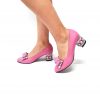 Pantofi dama din piele naturala - Roz Bizonat cu Triunghiuri Roz - A12 RBTR