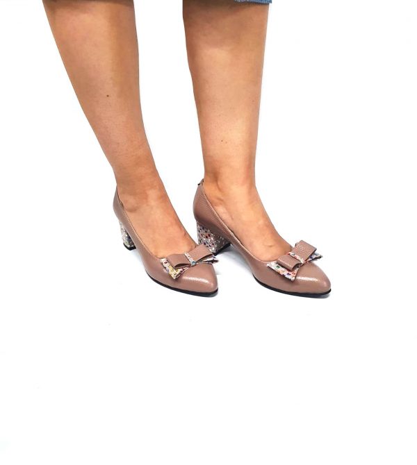 Pantofi dama din piele naturala - Cappuccino cu Patratele Multicolore- A12 CPM