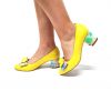 Pantofi dama din piele naturala - Galben + Fulger- A12 GF