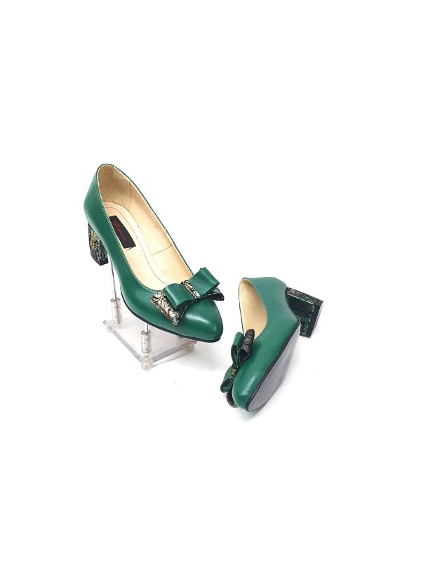 Pantofi dama din piele naturala - Verde Box cu Straveziu - A12 VBS